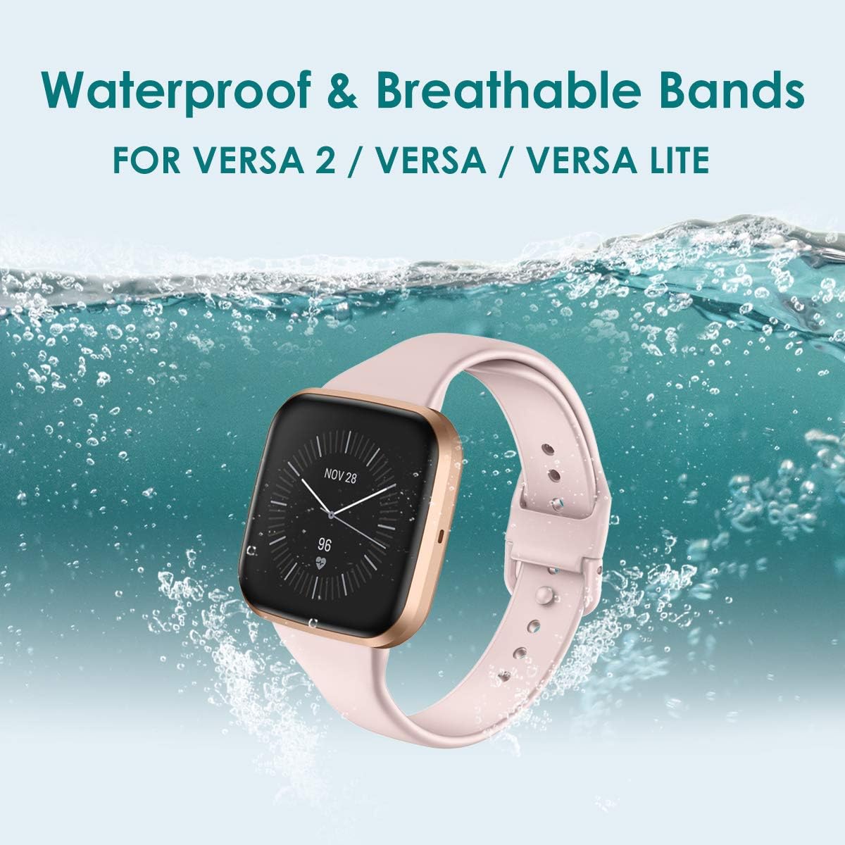 CAVN 3 Pcs Sport Bands Compatible with Fitbit Versa 2 / Versa/Versa Lite, Bands for Women Men Silicone Narrow Watch Strap Replacement Waterproof Breathable Wristband Accessories