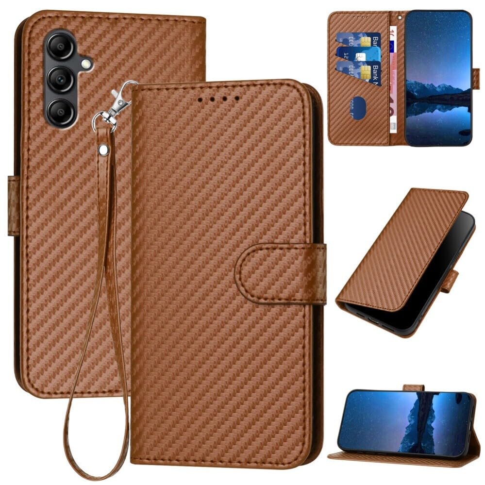 Housse Samsung Galaxy A54 5G haut de gamme finition carbone et cuir couleur café