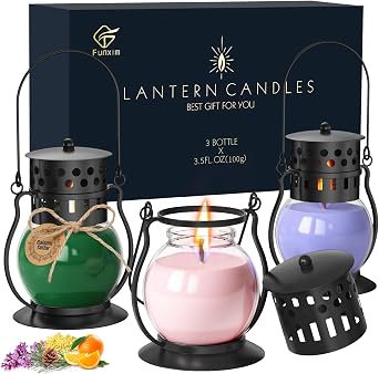 Scented Candles for Home, 3 Pack Fall Candle Set Natural Soy Wax, Retro Lantern Candles Autumn Gifts Set for Women Men, Aromatherapy Candle of Blush Sands/Lilac Blossoms/Balsam Cedar