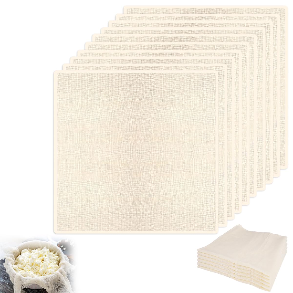 10 Piezas Tela Filtrante Reutilizable, 50 x 50 cm Paños de Queso para Colar, Cheese Cloth, Tela para Queso de Algodón, Wiederverwendbar und Waschbar Ungebweihtuch, para Alimentos Tofu Café Zumo