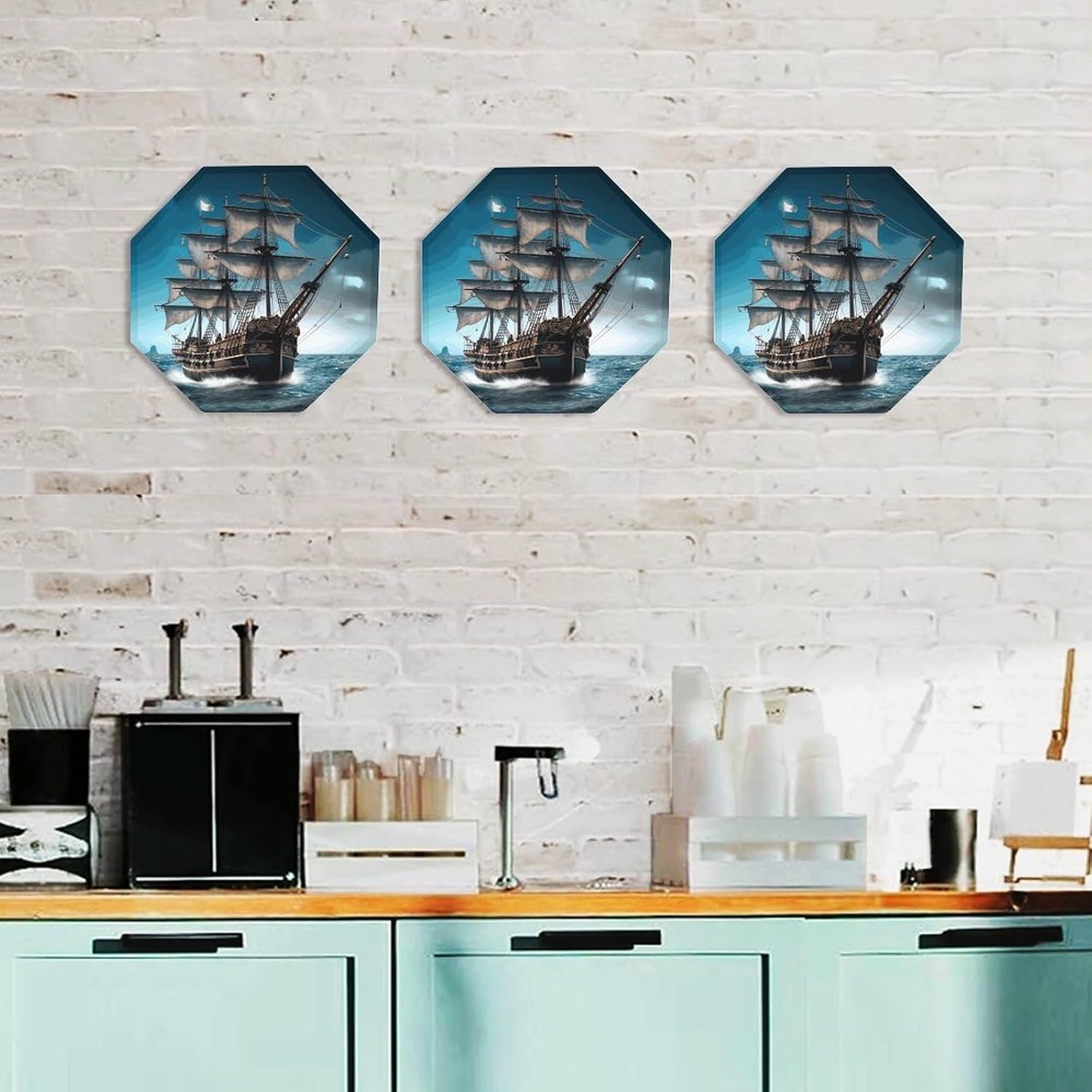 Ctagon Metal Sign for Home, Modern Display Plate for Kitchen, Pirate Ship Plates Accent Hanging Wall Decorations 3PCS for Living Room, Bedroom, Hallway, Hotel