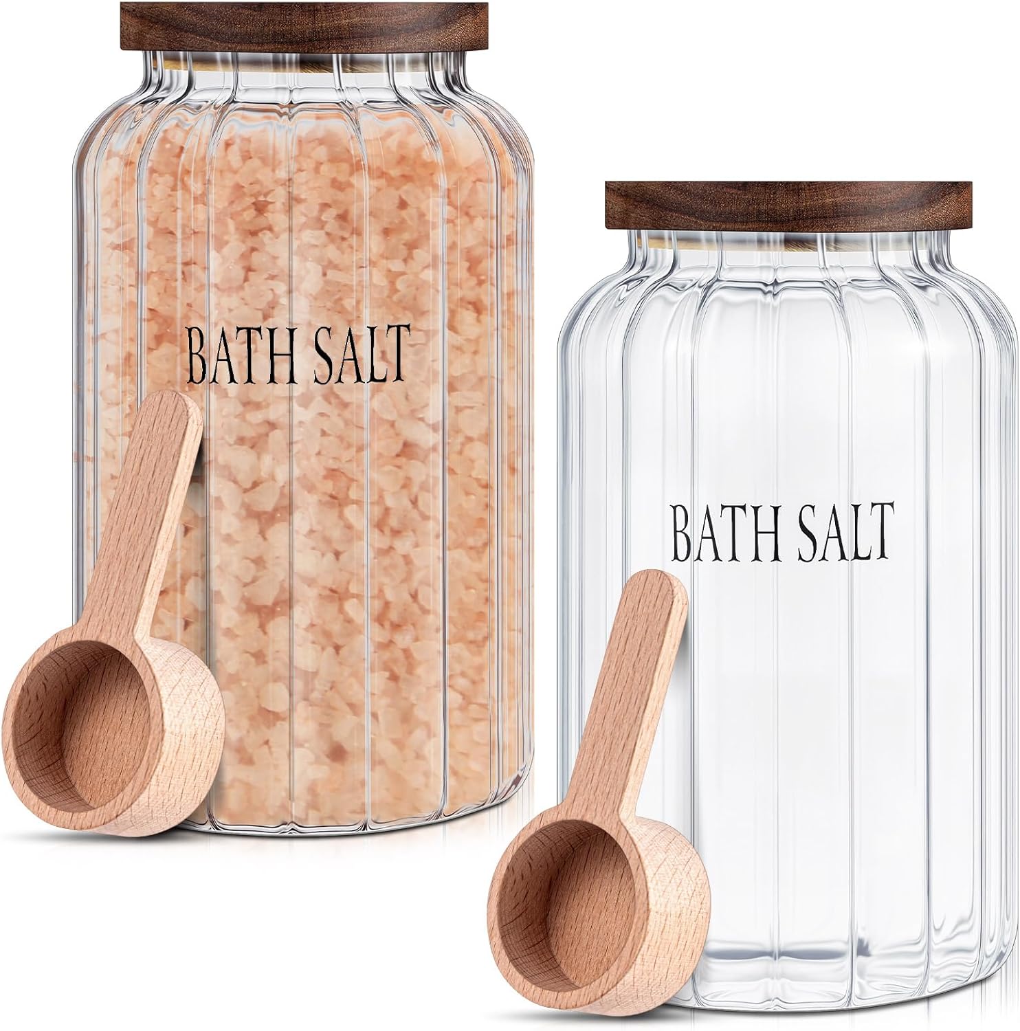 Maxdot 2 Pack 94 oz Large Bath Salt Container with Scoop Glass Bath Salt Jar with Wooden Lid, Large Bathroom Glass Jar Canister Airtight Storage Jars Bathtub Accessories for Bathroom Decor