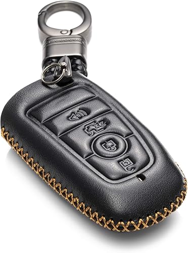 Vitodeco - Funda de piel genuina para llave inteligente de coche sin llave de entrada remota y llavero para Ford Fusion 2019, Explorer, Escape,