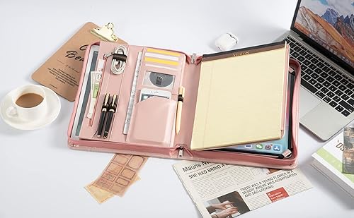 Miniatura 4 de Nombre grabado gratis, Padfolio profesional A4, cartera de cuero vegano con bloc de escritura tamaño carta, carpeta comercial con cremallera para