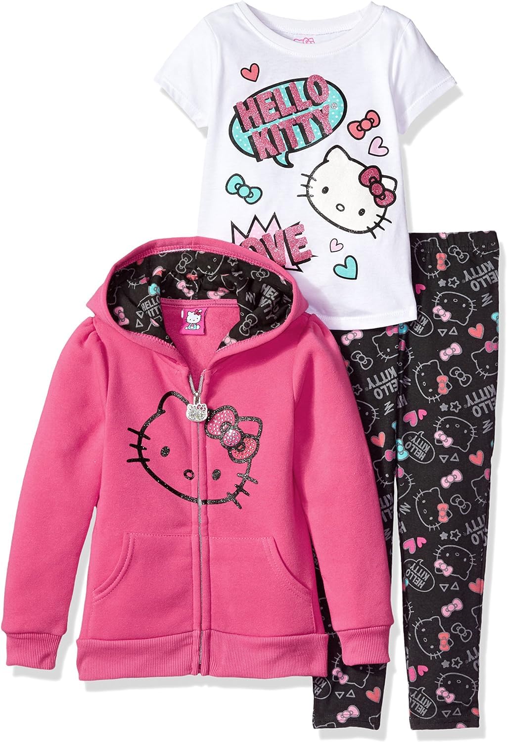 Hello Kitty Girls Hoodie and Legging Set 3 Piece Sets with Legging Tee and Hoodie for Kids