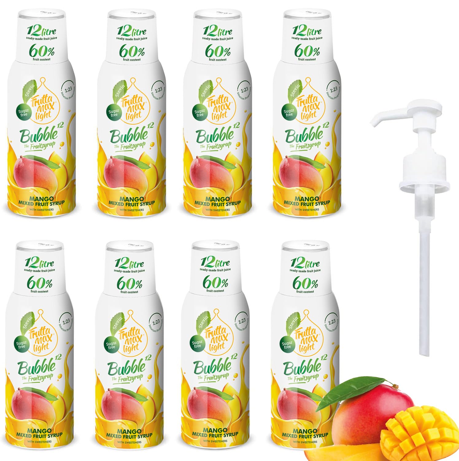 8 Pack - FruttaMax Sugar-Free Mango Syrup – 60% Real Fruit | Low-Calorie Drink Syrup for Soda Makers, Cocktails & Desserts – 8x500ml
