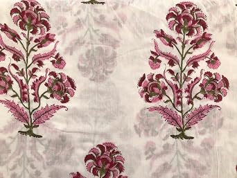 Traditional Jaipur Printed Cotton Fabric by The Yard, Indian Print Fabric Cloth for Summer Kurti, Dress, Scarf, Sofa, Cushion, Cover 2.5 Yards