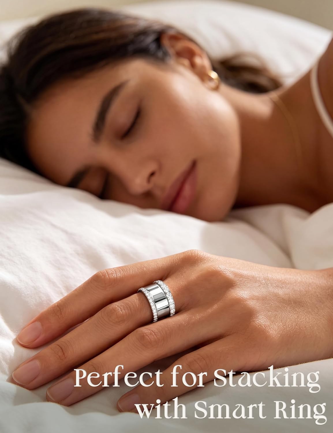 GEMQUEEN 2 PCS Titanium Moissanite Rings for Women Full/Half Eternity Ring