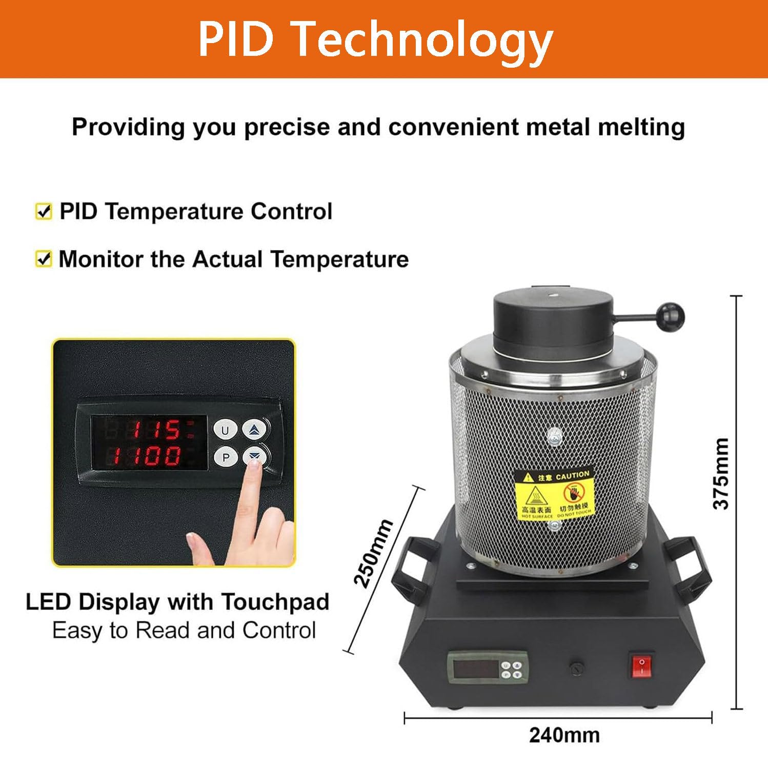 Horno De Fusión Eléctrico De 1400 W Con Crisol De Grafito, Horno De Fusión Automático De Acero Inoxidable Para Metales, Para Fabricación De Joyas, Con Crisol Grafito, Guantes Seguridad,Black-1KG+2KG