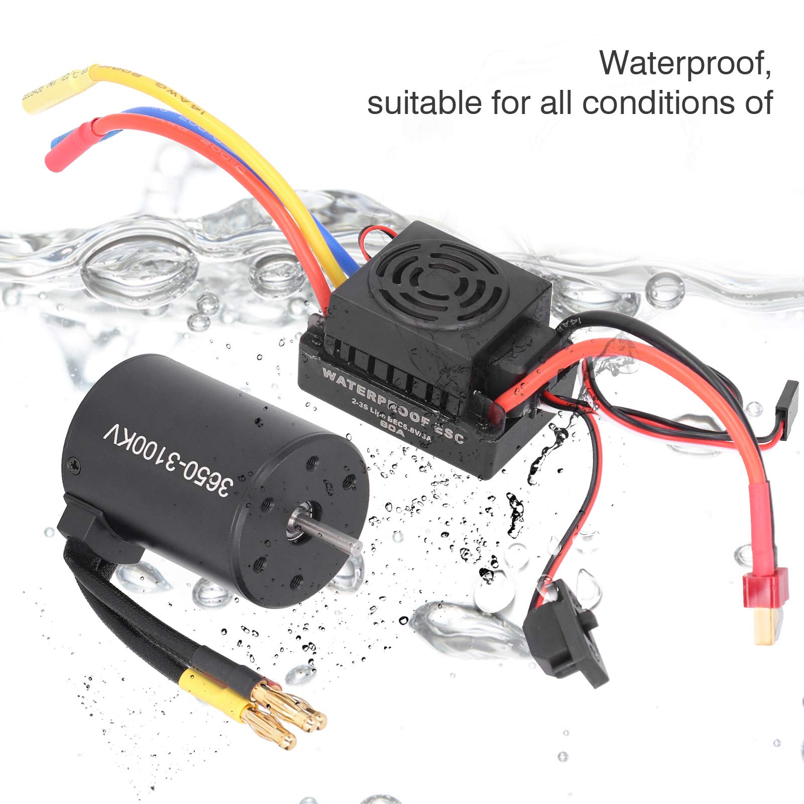 3650 Set di parti ESC senza spazzole per motore brushless impermeabile 3100KV 60A per auto RC 1/10