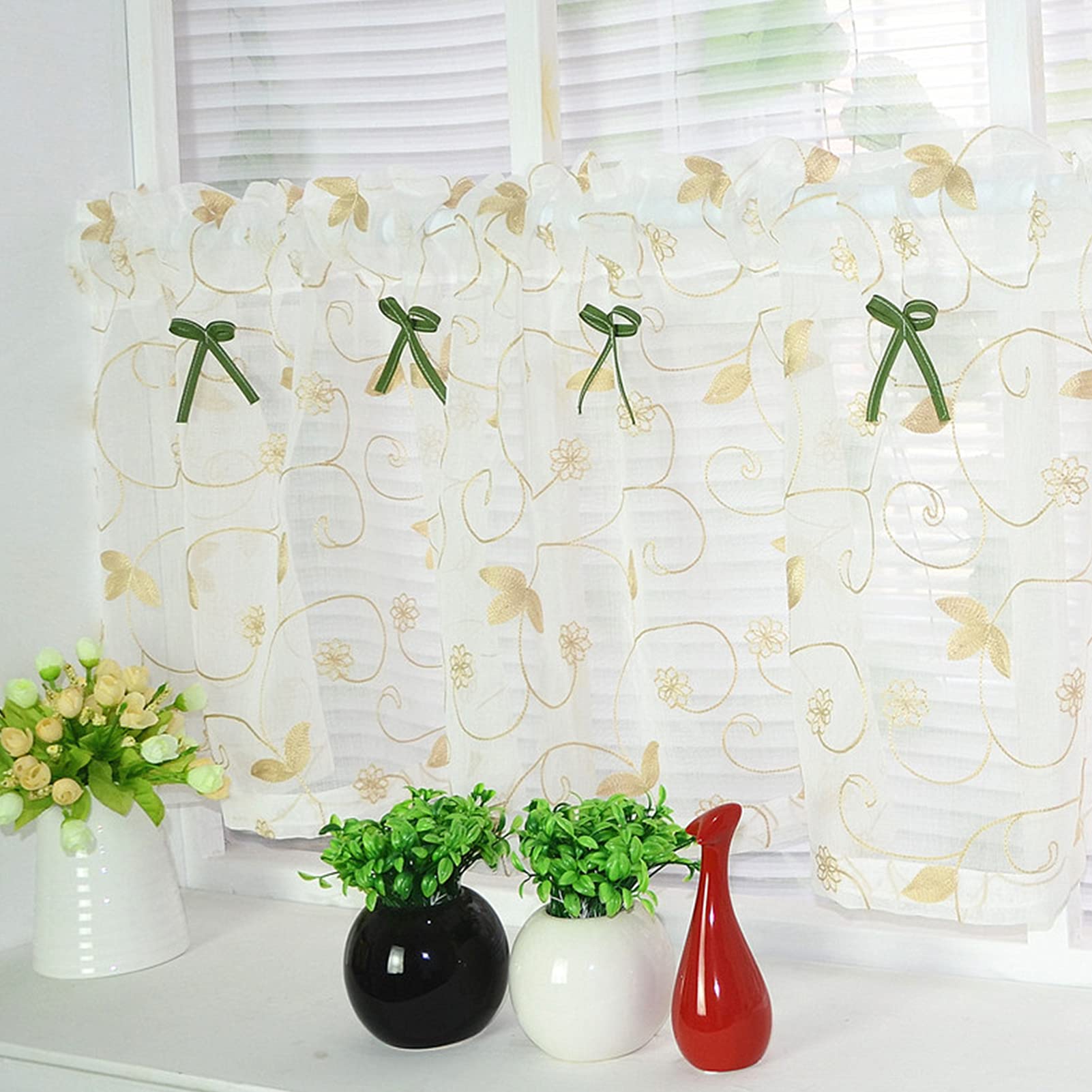 Rideaux de cuisine translucides kaki 130x45cm pour bistrot et café