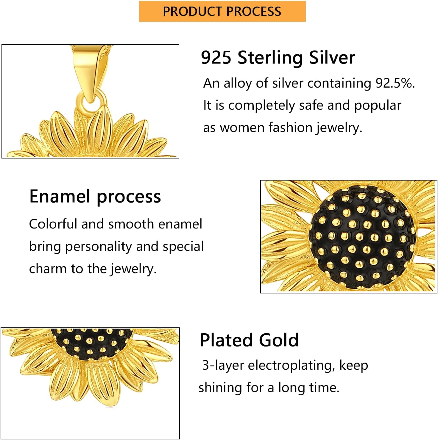 ORANGE FOREST Sunflower Necklace for Women S925 Sterling Silver 14K Gold Plated Sunflower Pendant Birthday Christmas Thanksgiving Day Jewelry Gifts for Women - Image 5