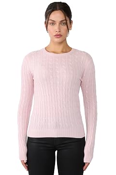 JENNIE LIU Womens 100 Cashmere Cable-Knit Long Sleeve Pullover Crew Neck Sweater
