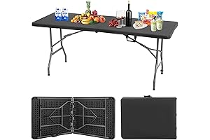 BestOffice 6ft Black Plastic Square Folding Table for Picnics, Camping, and More