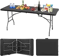 BestOffice 6 FT Folding Plastic Camping Table - Portable Outdoor Picnic Party Table for BBQs, Weddings, Black