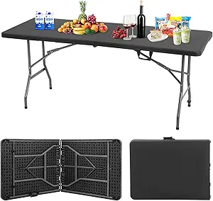 BestOffice Outdoor Folding Camping Table Plastic Table Portable Square Height Dining Table Perfect for Picnics,Parties,Party and Camping,Black