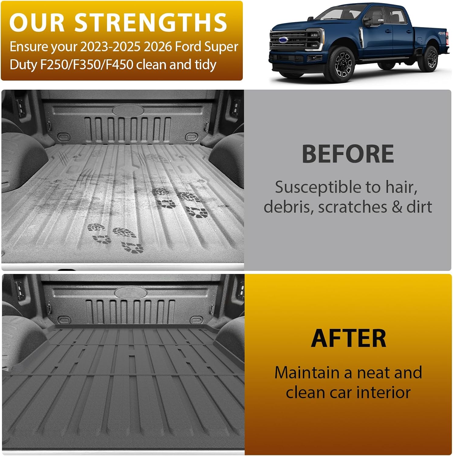 Powerty Truck Bed Mat for 2017-2024 2025 2026 Ford Super Duty F250/F350/F450 Accessories 6.8FT Vehicle Bed All Weather Truck Bed Liner TPE Pickup Bed Mat Black