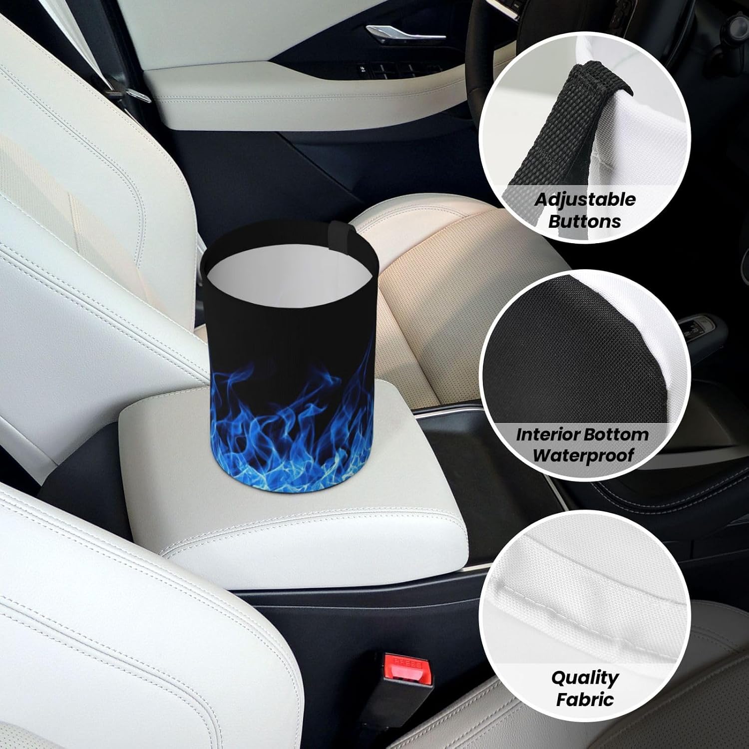 Blue Flame Print Car Garbage Can Waste Basket for Cars - Back Seat, Floor, Cars Accessories