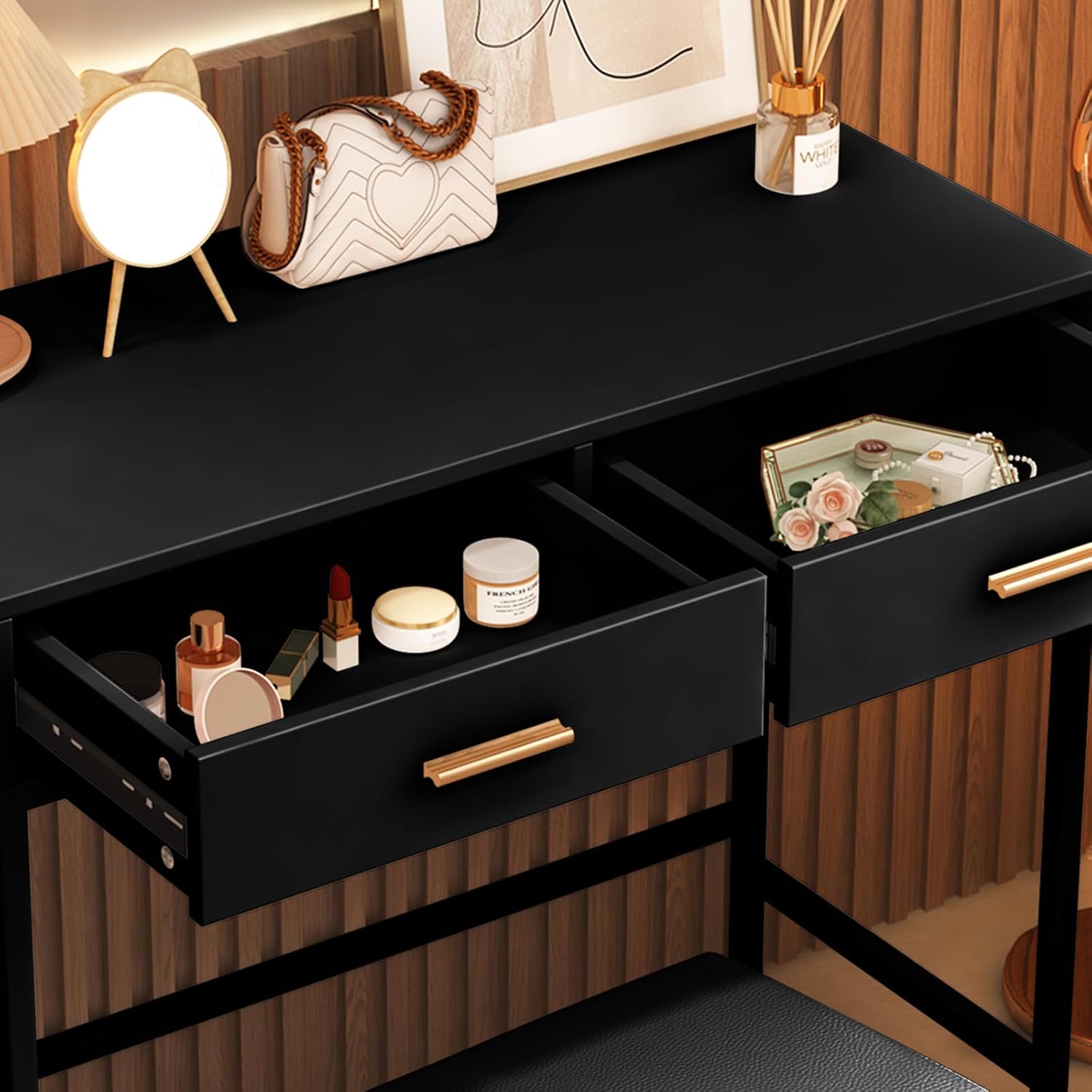 36" Vanity Desk, Small Makeup Vanity Desk with 2 Storage Drawers, Black Vanity Table for Girls Gifts, Bedroom Small Spaces