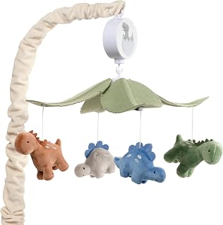 Lambs & Ivy Dino-Might Musical Dinosaur Crib Mobile - Rotating Plush Dinosaurs, Lullabies, Baby Soother for Nursery