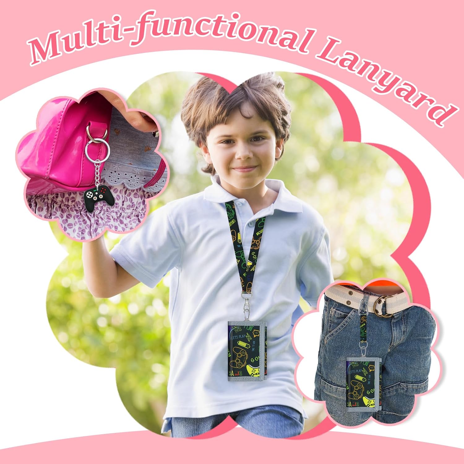 sundee Kids' Wallets for Boys and Girls, Trendy and Functional with Eye - Catching Charms and Matching Lanyards in Multiple Themes - Ideal for Every Little Explorer's Storage Needs-Game 2