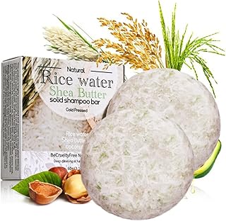 2 Stück Reisshampoo Bar, Reiswasser Shampoo Bar, Anti-Haarausfall Festes Shampoo mit Reiswasser und Kokosöl für Haarwachstum, Volumen & Glanz, nährend und stärkend, für alle Haartypen