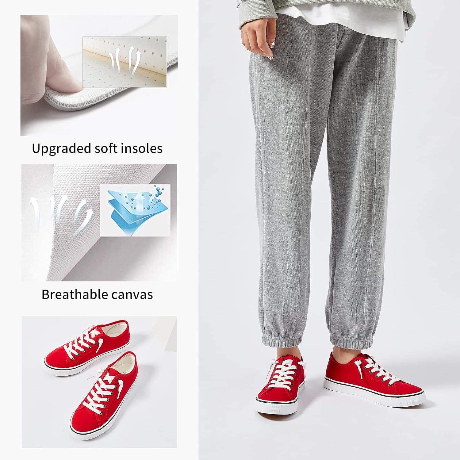 Women Canvas Sneaker Slip On Non Slip Casual Shoes Lace Up Canvas Low Top White Shoes Loafers for Women Fashion Black Sneaker - Image 5