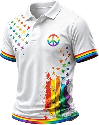 Pride Shirts for Men Polo T-Shirts Pride Month Rainbow Flag Short Sleeve Slim Fit Button Down Golf Polo Shirts
