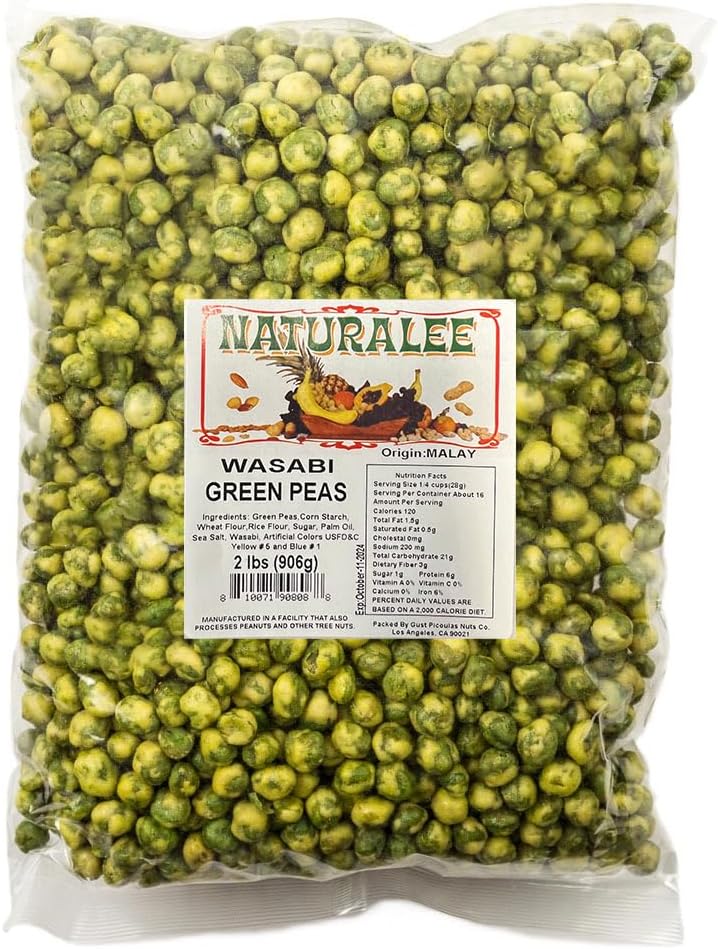 Wasabi Peas 2 lb - Wasabi Coated Green Peas - Vegan, High Fiber Snack, Spicy Crunch