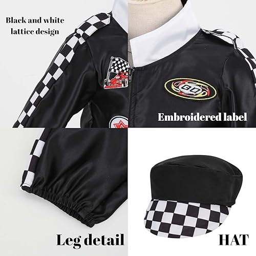 Miniatura 5 de LMYOVE Disfraz de piloto de coche de carreras para niños y niñas, disfraz de Halloween, disfraz de corredor y gorra de coche para niños de 3 a 10