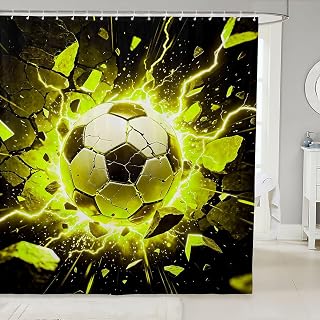 Feelyou Soccer Shower Curtain for Bathroom Decor Football Sports Bath Curtain for Stalls Bathtubs Gaming Sports Bathroom Accessories Waterproof Polyester Fabric with 12 Hooks 72"x72"