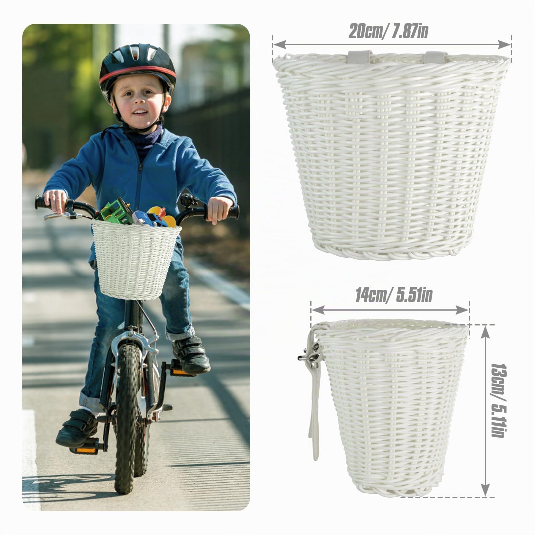 Spesh Panier à Vélo pour Enfants Panier Avant en Osier de Vélo avec 72 Perles de Rayons pour Garçons et Filles