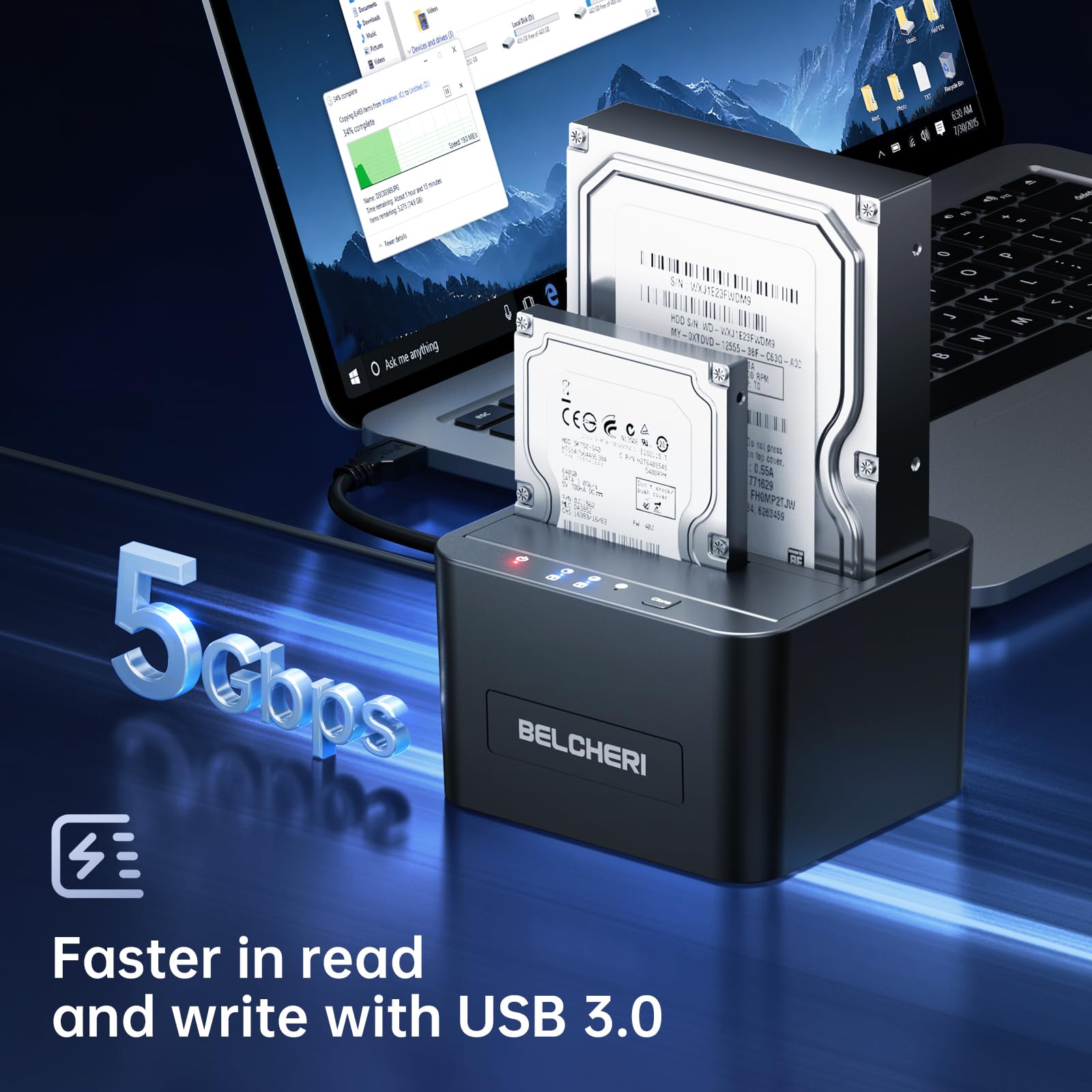 Docking Station per Dischi Rigidi USB 3.0 - Alloggio Doppio per HDD/SSD - Dettaglio