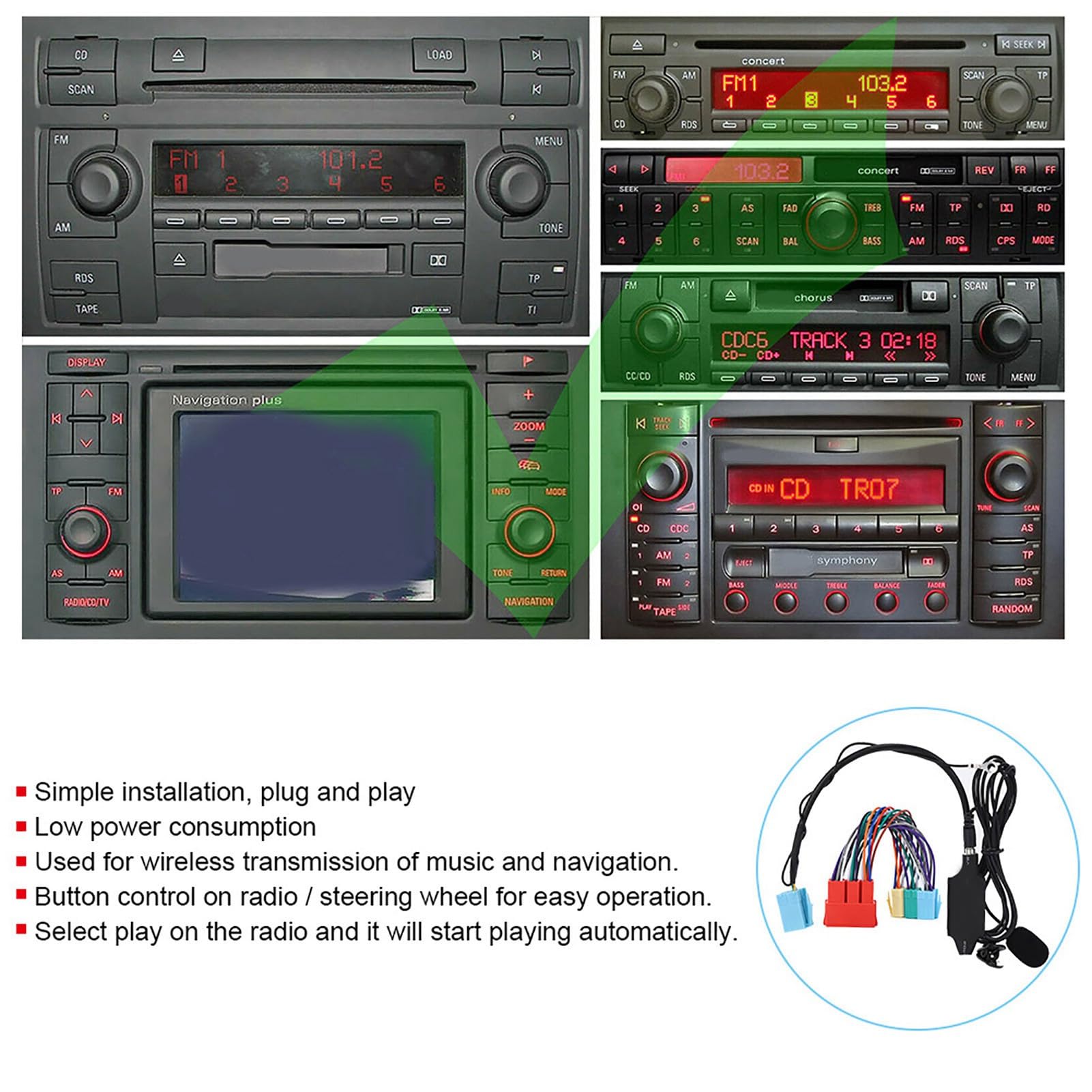 Eujgoov Adattatore Audio per Auto Bluetooth per A3 8L 8P B5 B6 B7, Vivavoce con Controllo Pulsanti per A2 2001-2006, Rispondi Facilmente Alle Chiamate