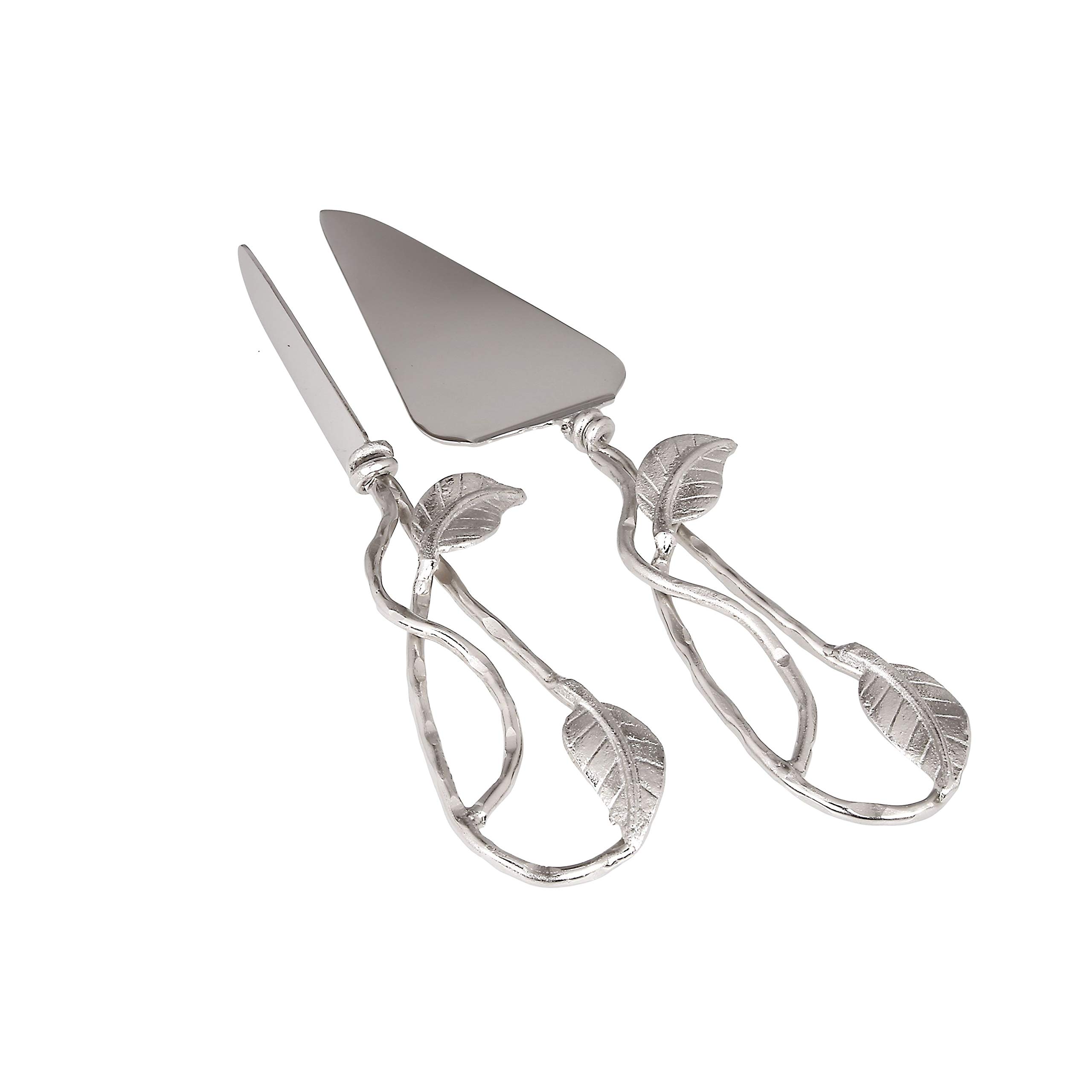 Classic Touch Set of 2 Nickel Cake Servers with Leaf Design
