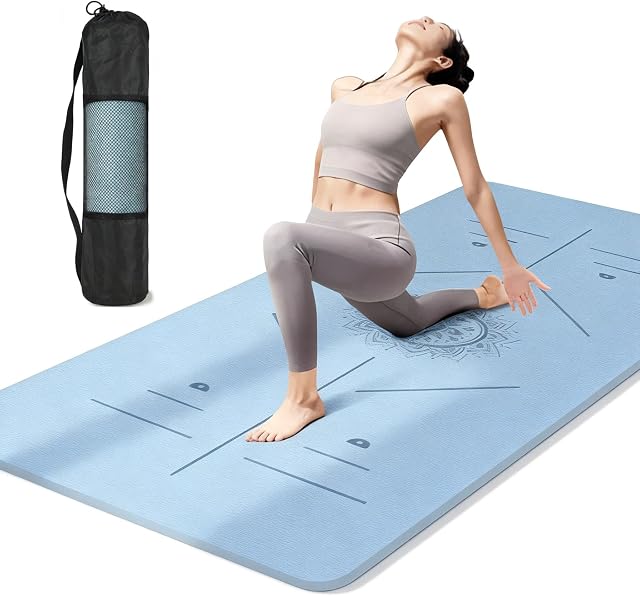 Tapis de yoga extra large 80cm x 183cm, 8mm Épaisseur TPE Tapis de yoga pour entraînement à domicile, Tapis d'exercice non glissant pour Pilates Stretching, Tapis de sol écologique pour les grands gens, avec sac de transport