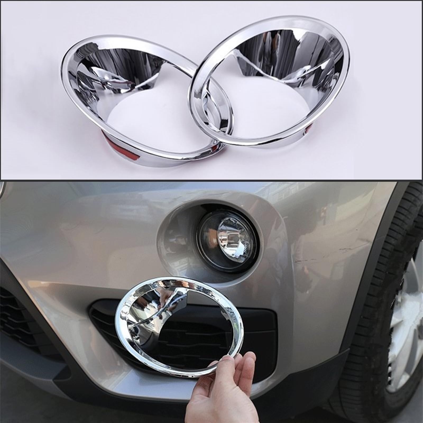 Nebelscheinwerfergitter Für BMW X1 F48 2016-2019 1 Paar Kohlefaser/für Chrompolitur Nebelscheinwerfer Lampenabdeckung Verkleidung Zubehör Auto Styling(Chrome Silver)