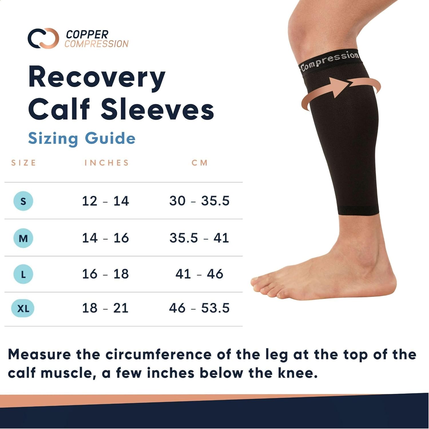 Copper Compression Calf Sleeves for Shin Splints, Varicose Veins, Arthritis, Sprains, Running, Cycling - Men & Women - 1 Pair - Image 2