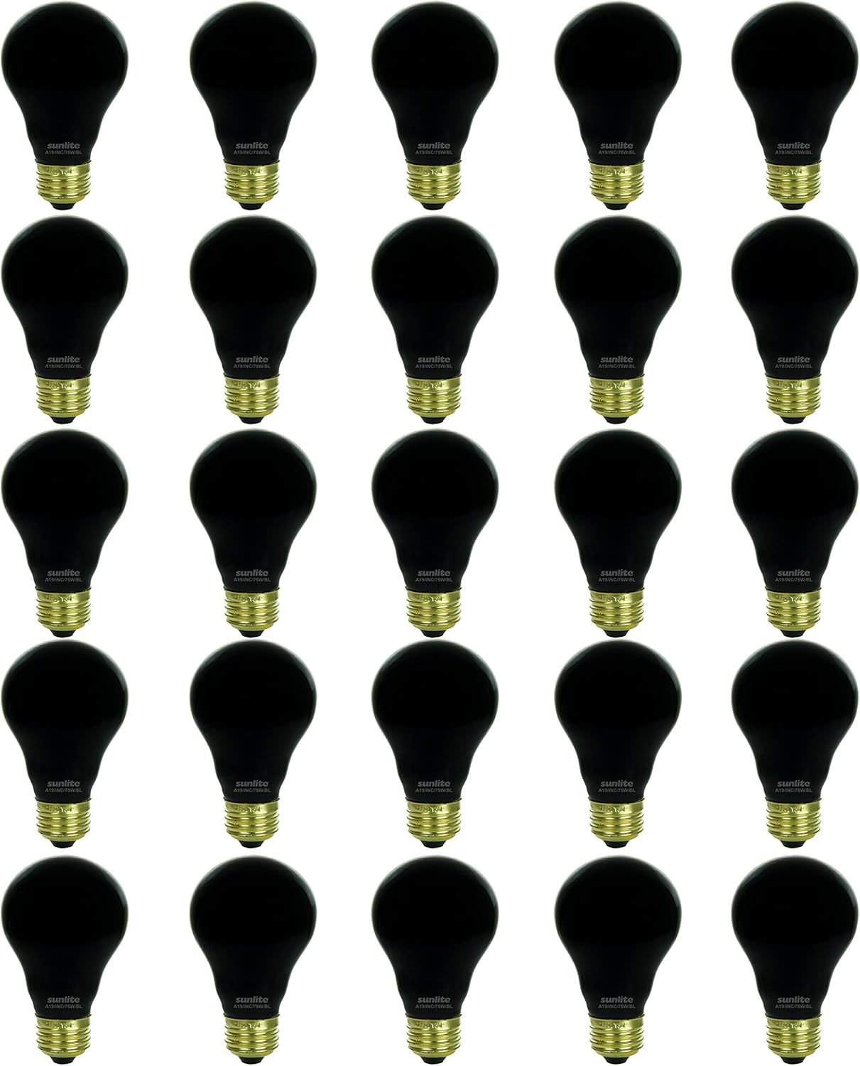 Sunlite 41743 Incandescent A19 Black Light Bulb, 75 Watts, E26 Medium Base, Dimmable, Party Decoration lamp, Holiday Lighting, Household Lighting, Mercury Free, Black, 25 Count