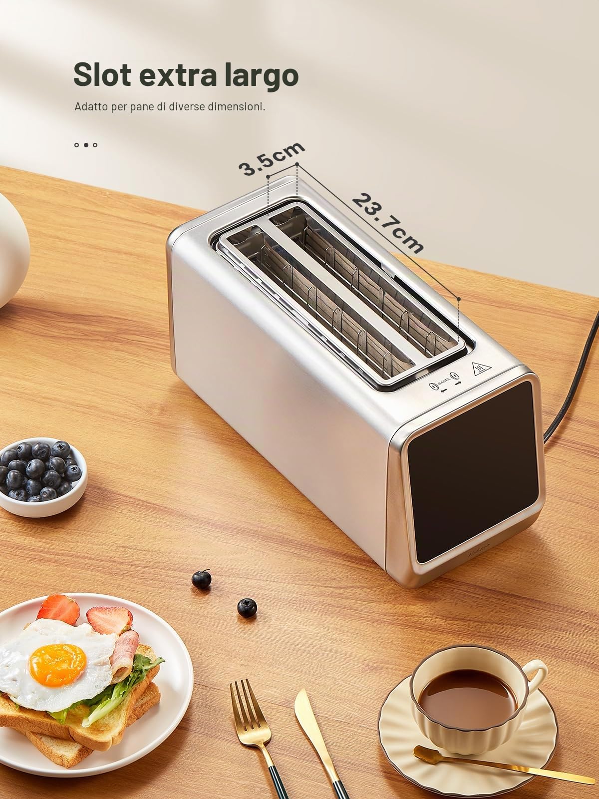 Yabano Tostapane digitale intelligente con touch screen, funzione memoria, tostatura singola, timer, riscaldamento e scongelamento per bagel, pane, waffle, muffin, acciaio inox