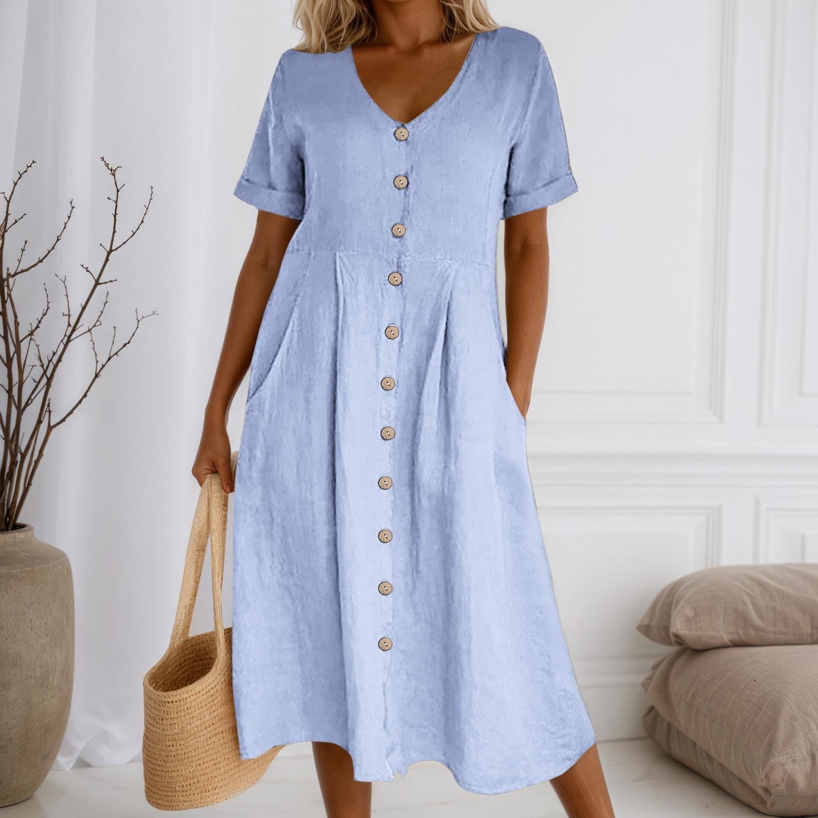 2026 Chemise boutonnée Tendance pour Femme Longue été avec Poches Coupe V Manches Longues ajourées Parfaite Quotidien Bureau Vacances