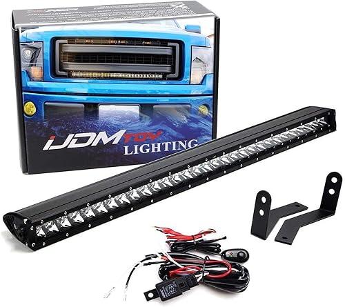 iJDMTOY Sistema de barra completa con LED de alta potencia 150W, montada en la parrilla central. 30 pulgadas. Con juego de cables para Ford