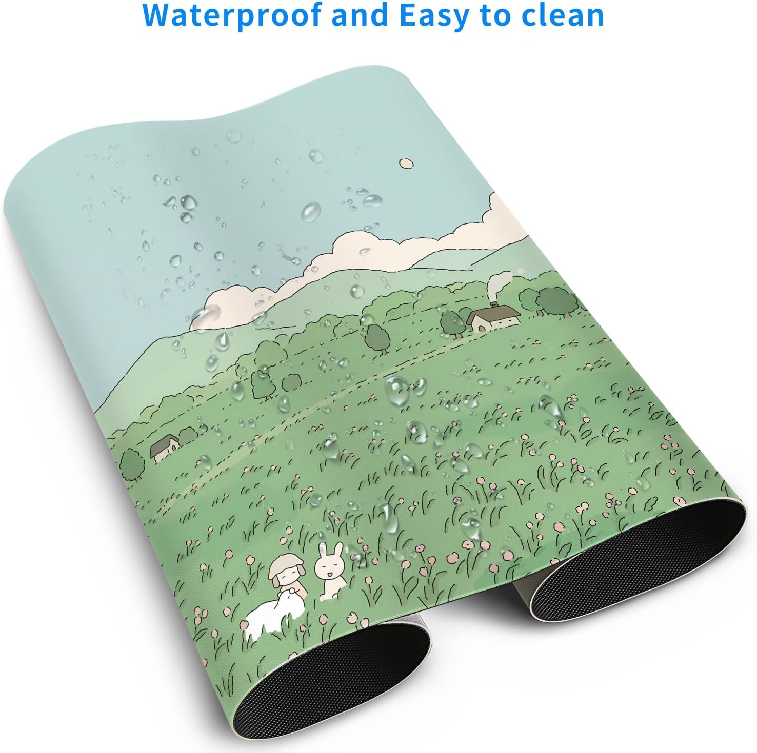 MAYCARI Cute Desk Mat Kawaii Mousepad, Anime Aesthetics Desk Pad XXL Cute Green Nature Mouse Pad Computer Keyboard Mat, Office Desk Pad Protector 31.5"X15.7"