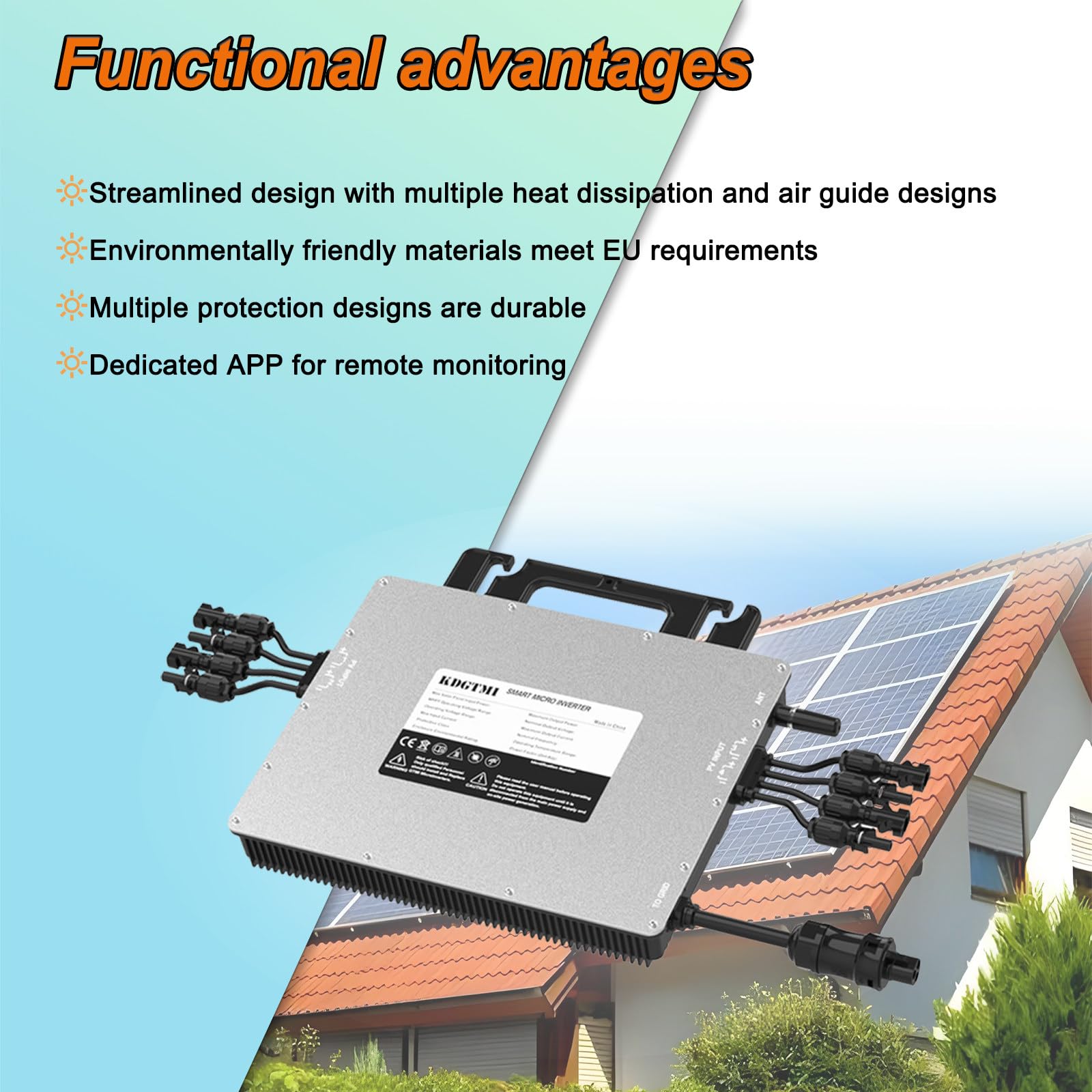 2000 W Mikro-Wechselrichter, Solar-Netzanschluss, IP67, wasserdicht, selbstkühlend, Ausgang: Reiner Sinus-Wechselrichter, automatische Erkennung, Wechselrichter für Solarmodule