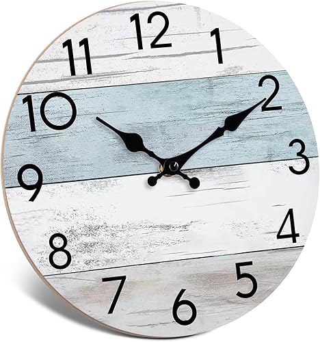 Miniatura 2 de Reloj de pared silencioso sin tictac de 14 pulgadas, funciona con pilas, grande, retro, rústico y estilo de playa, decorativo para sala de estar,