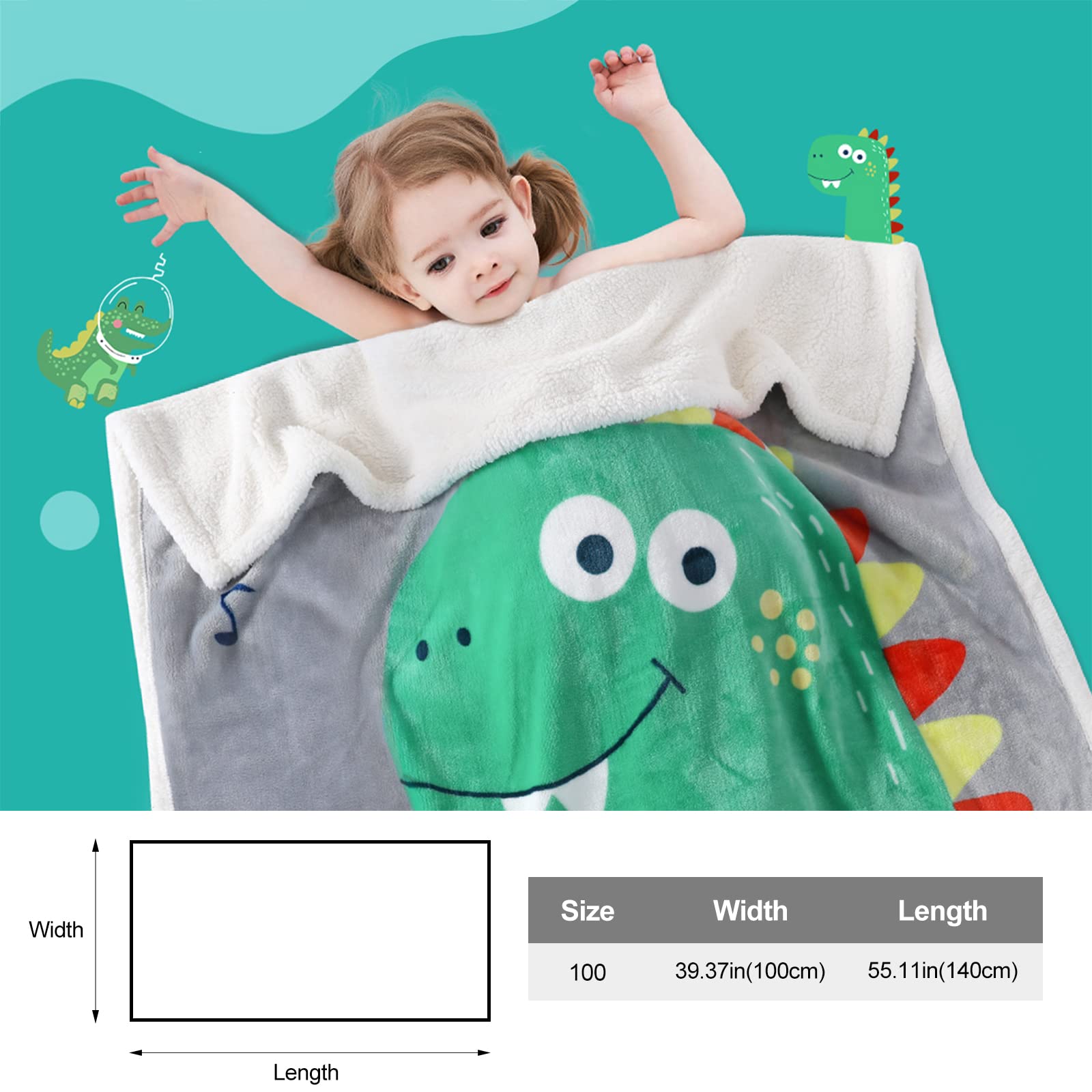 Ergocar Coperta per Bambini, Morbida Accogliente Reversibile Animale Coperta, Sherpa Coperta in Pile per Bambini, Coperte da letto per Divano, Camera e Scuola Materna