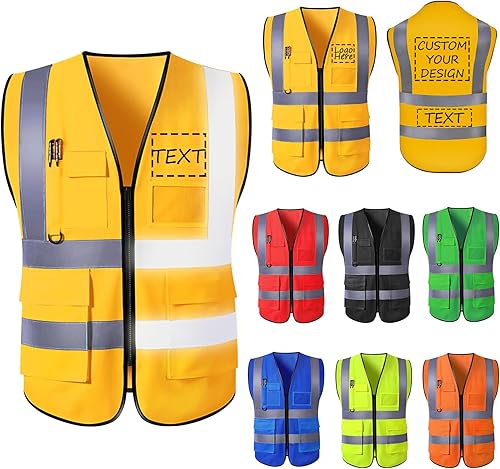 Chaleco de seguridad con logotipo personalizado para hombre, chaleco de trabajo protector de alta visibilidad con reflectante