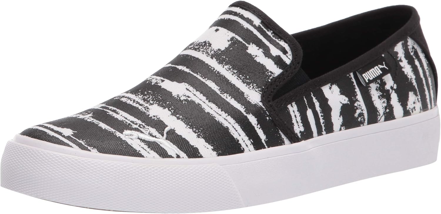 PUMA Women's Bari Slip On Sneaker, Black/White, 7