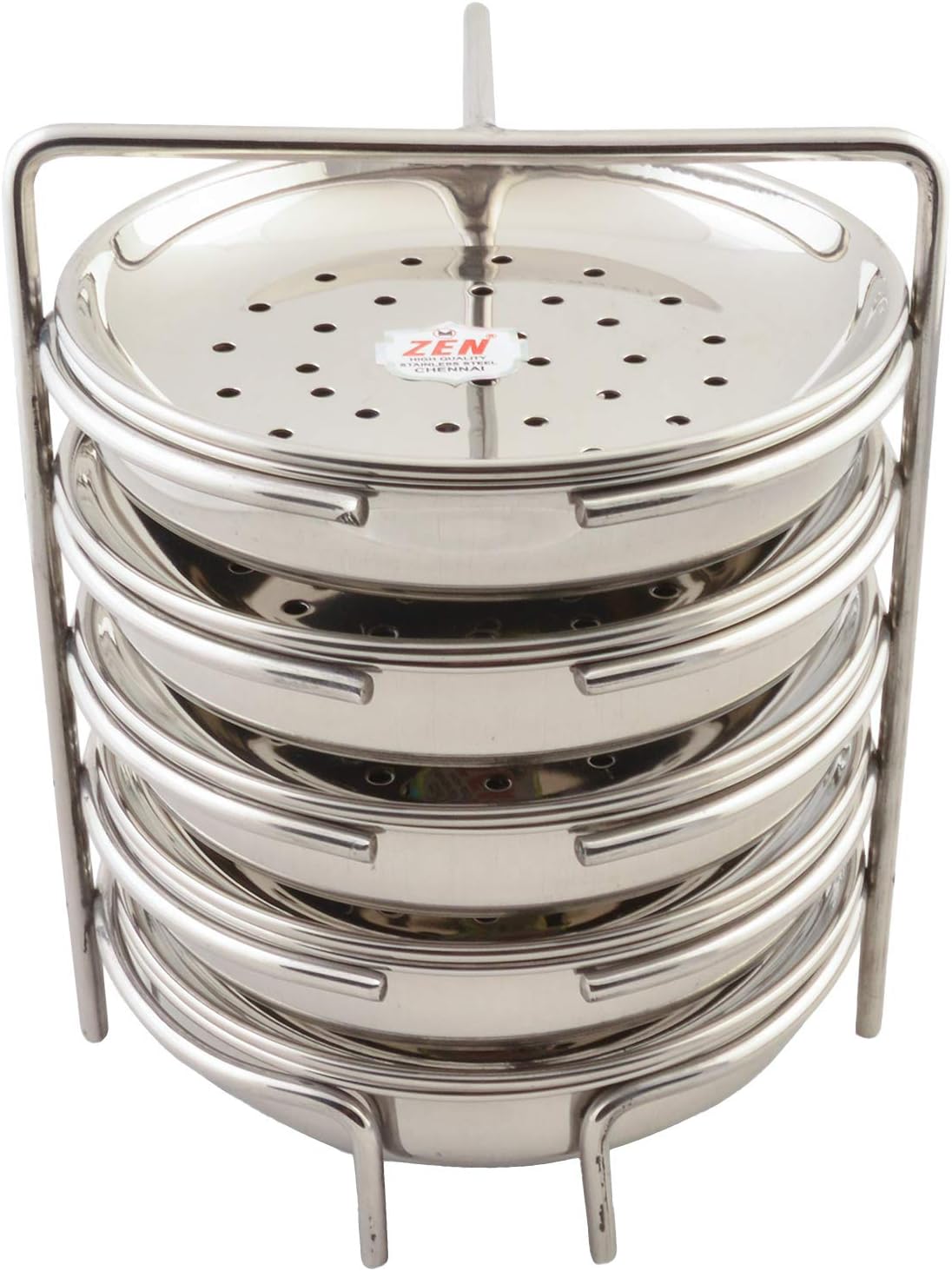 JAIN Stainless Steel 2in1 Thatte Idly Stand | Dhokla Maker & Idiappam Stand - 10 Plates Thatte Idli Plate with Stand & Momos Steamer Stand (5 Thattu Idly Plates, 5 Idiappam Plates, 1 Stand)