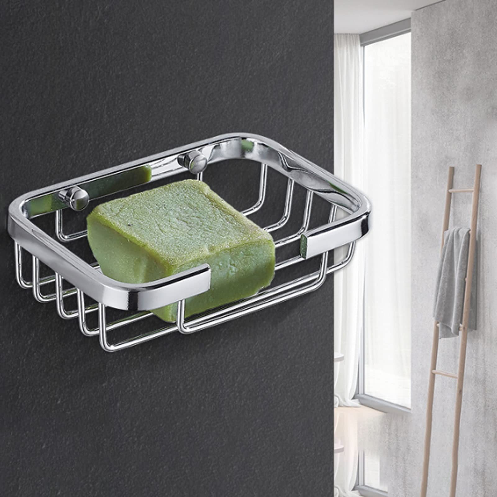 Jabonera La jabonera con Gancho Adhesivo de Aluminio Space es Duradera y no se oxida fácilmente. Adecuada para baño y Cocina.